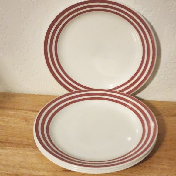 Set of 4 Corelle Rose Rainbow Bread Dessert Salad Plates 7" thick red stripes - Picture 2 of 11